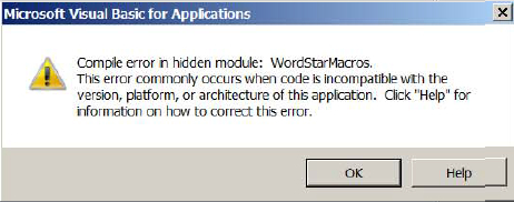 Compile Error in Hidden Module: WordStarMacros